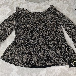 Target Black blouse with tan flowers